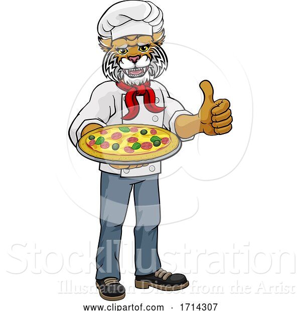Vector Illustration of Wildcat Pizza Chef Restaurant Mascot