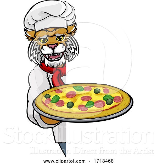 Vector Illustration of Wildcat Pizza Chef Restaurant Mascot Sign