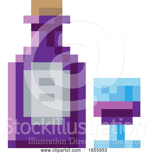 Vector Illustration of Wine Bottle Glass 8 Bit Video Game Art Icon