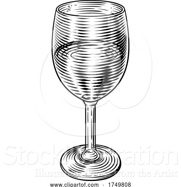 Vector Illustration of Wine Glass Vintage Etching Woodcut