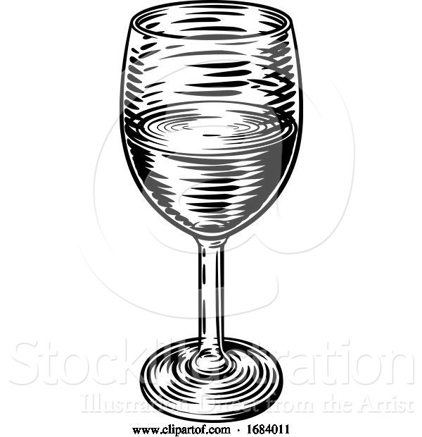 Vector Illustration of Wine Glass Vintage Woodcut Etching Engraving