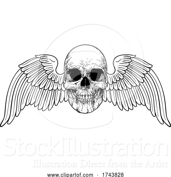 Vector Illustration of Winged Skull Vintage Woodcut Illustration