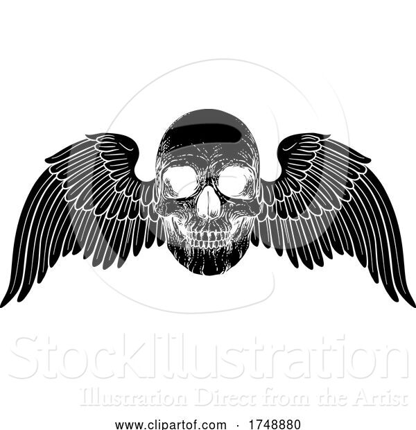 Vector Illustration of Winged Skull Vintage Woodcut Illustration