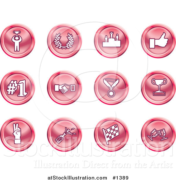 Vector Illustration of Winner, Laurel, Victory, Thumbs Up, Number 1, Handshake, Medal, Trophy, Champagne, Racing Flag and Wine