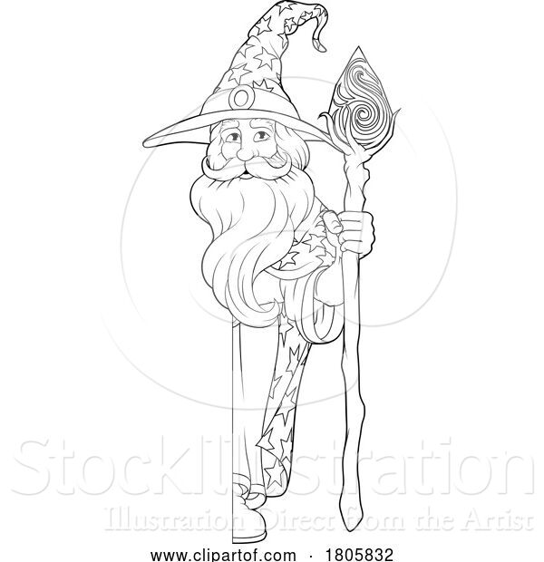 Vector Illustration of Wizard Merlin Beard Magician Guy Character