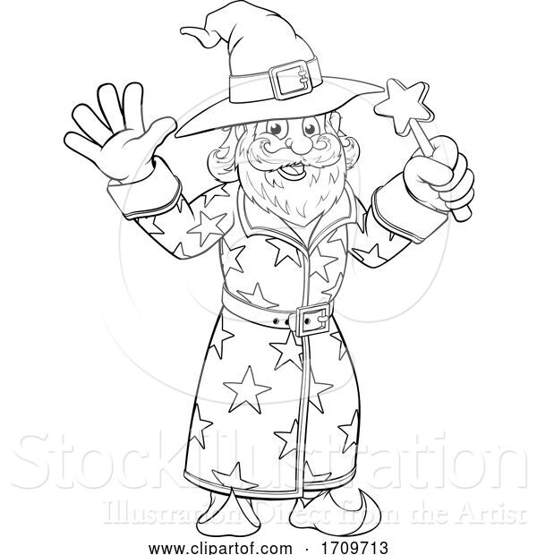Vector Illustration of Wizard Merlin Coloring Book Page