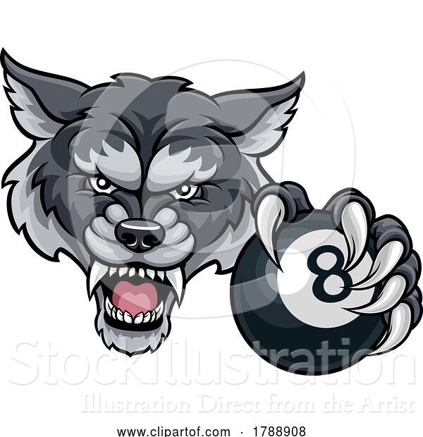 Vector Illustration of Wolf Angry Pool 8 Ball Billiards Mascot