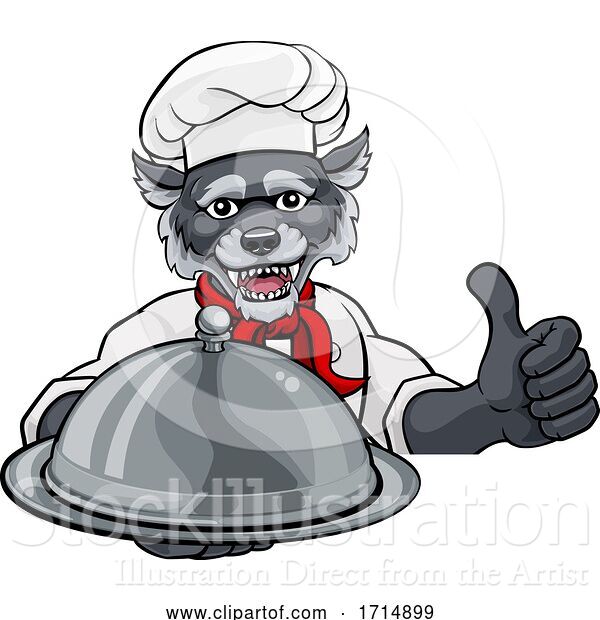 Vector Illustration of Wolf Chef Mascot Sign Character