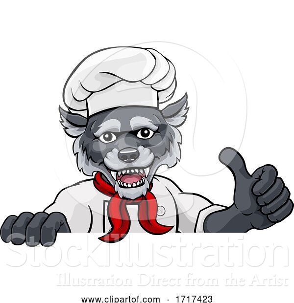 Vector Illustration of Wolf Chef Mascot Sign Character