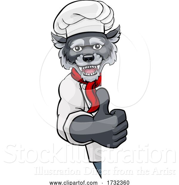 Vector Illustration of Wolf Chef Mascot Sign Character