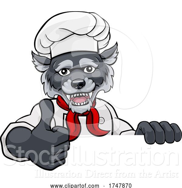 Vector Illustration of Wolf Chef Mascot Sign Character