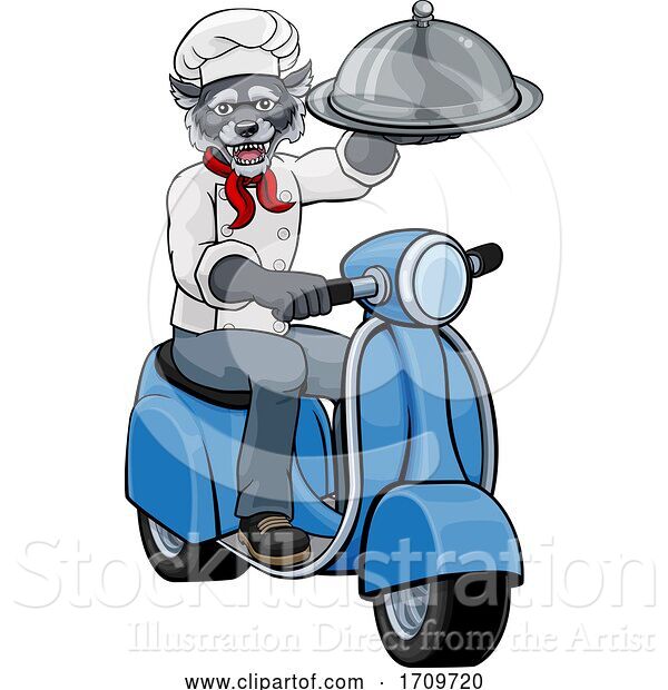 Vector Illustration of Wolf Chef Scooter Mascot Character