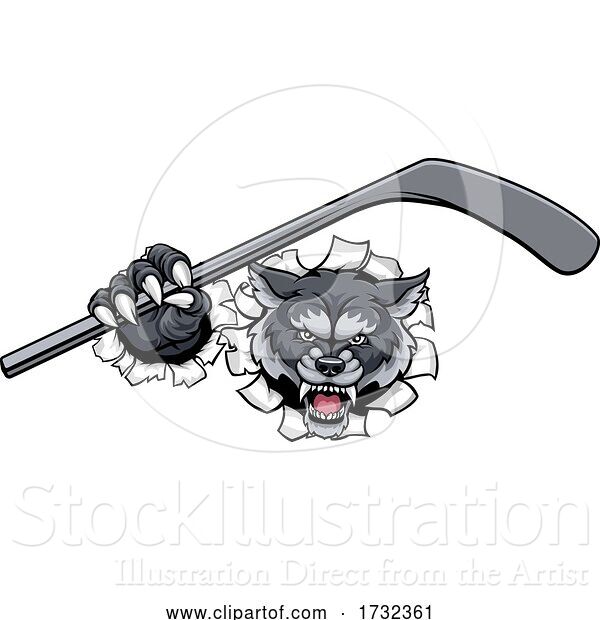 Vector Illustration of Wolf Ice Hockey Player Animal Sports Mascot