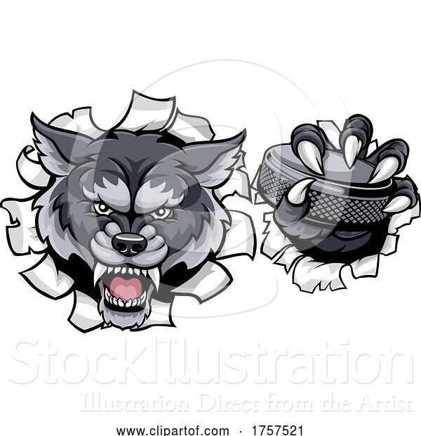 Vector Illustration of Wolf Ice Hockey Player Animal Sports Mascot