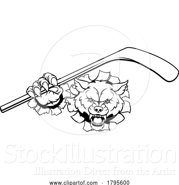 Vector Illustration of Wolf Ice Hockey Player Animal Sports Mascot