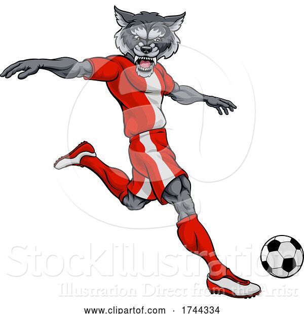 Vector Illustration of Wolf Soccer Football Player Animal Sports Mascot