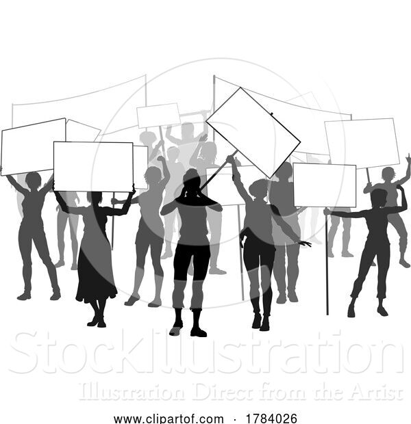 Vector Illustration of Women Demonstrators Protest Rally Strike Crowd