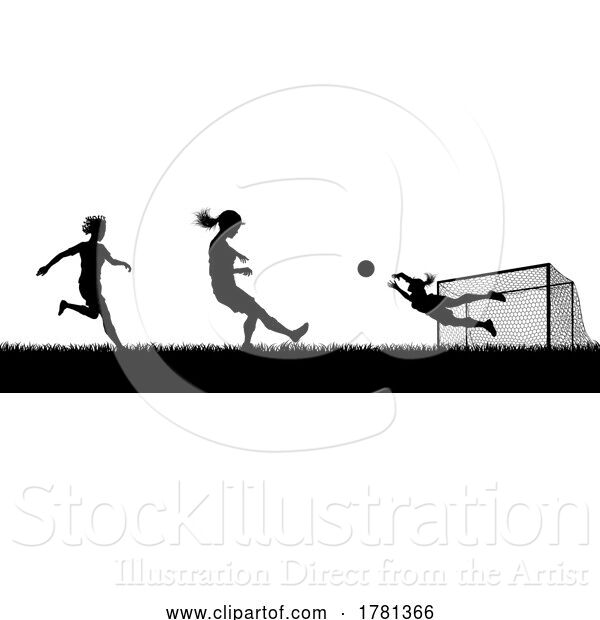 Vector Illustration of Women Soccer Football Players Scene Silhouette