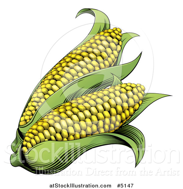 Vector Illustration of Woodblock Corn