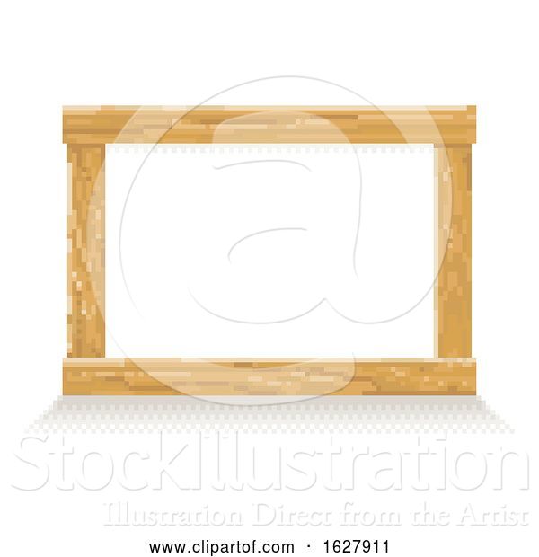 Vector Illustration of Wooden Pixel Art Background Sign