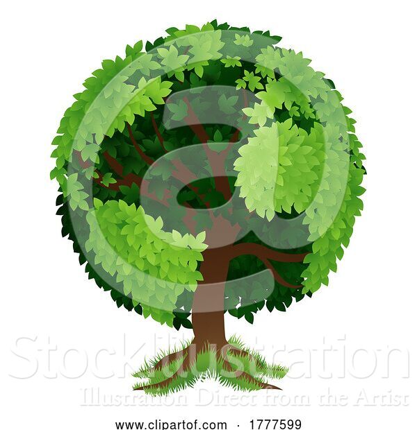 Vector Illustration of World Tree Growing in Shape of Globe or the Earth