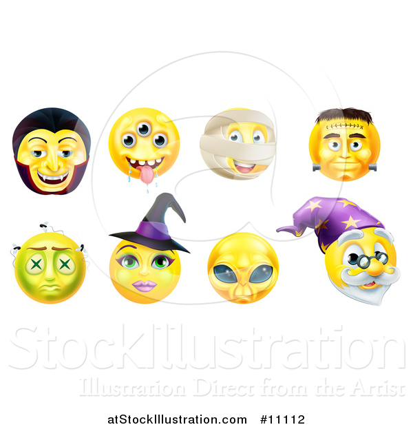 Vector Illustration of Yellow Halloween Smiley Emoji Emoticon Faces