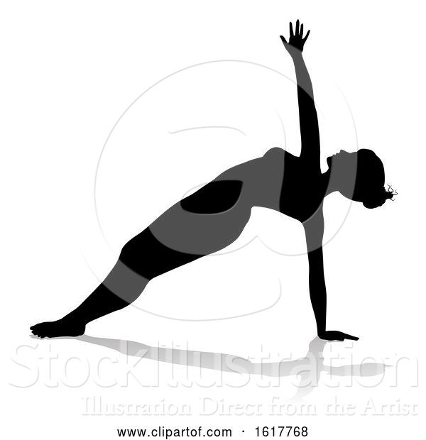 Vector Illustration of Yoga Pilates Pose Lady Silhouette, on a White Background