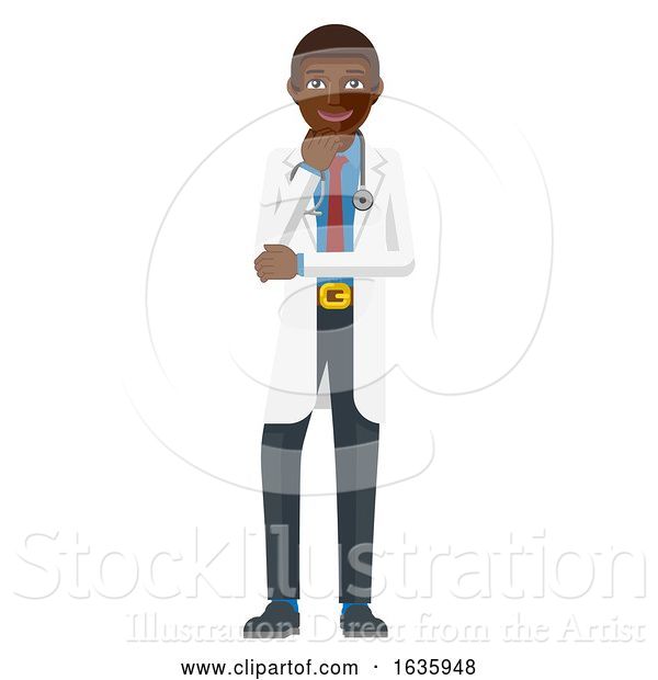 Vector Illustration of Young Black Medical Doctor Mascot