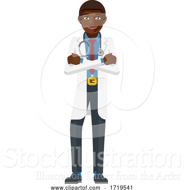 Vector Illustration of Young Black Medical Doctor Mascot