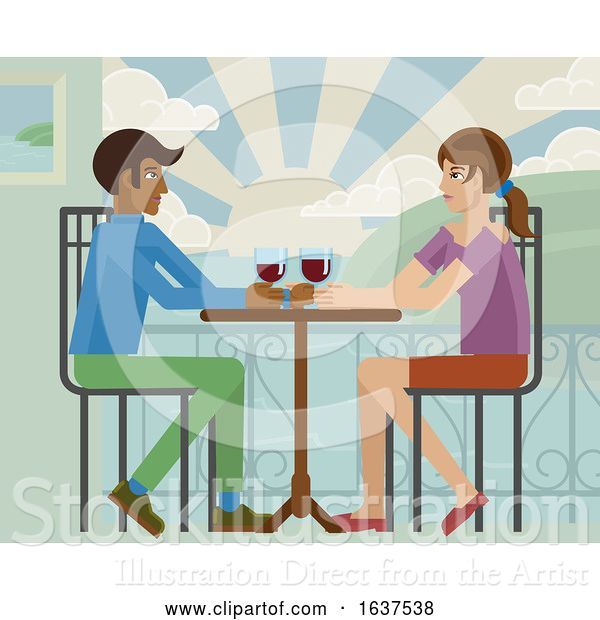 Vector Illustration of Young Couple Sea Side Restaurant