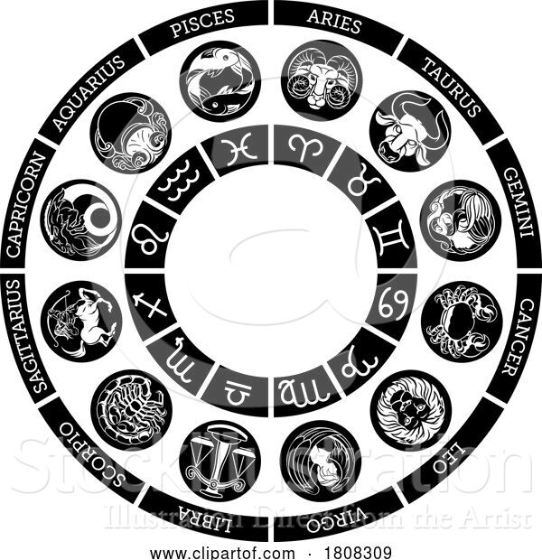 Vector Illustration of Zodiac Astrology Horoscope Star Signs Icon Set
