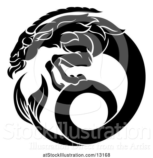 Vector Illustration of Zodiac Horoscope Astrology Capricorn Sea Goat Design in Black and White