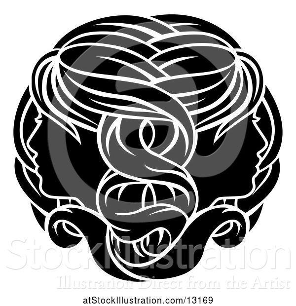 Vector Illustration of Zodiac Horoscope Astrology Gemini Twins Design in Black and White