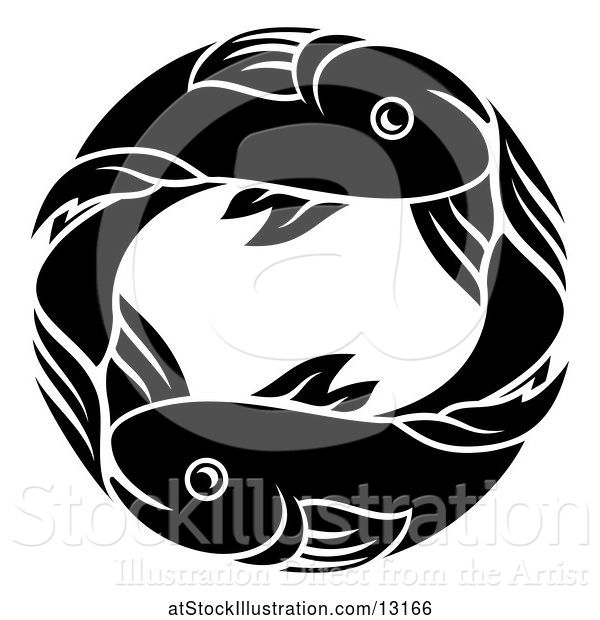 Vector Illustration of Zodiac Horoscope Astrology Pisces Fish Circle Design in Black and White