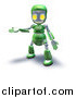 Illustration of a 3d Green Robot Character Presenting to the Left by AtStockIllustration