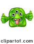 Illustration of a Drooling Three Eyed Green Alien or Monster Giving Two Thumbs up by AtStockIllustration