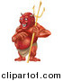 Illustration of a Laughing Horned Devil Holding a Pitchfork by AtStockIllustration