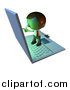 Illustration of a Pete Man Character Standing on a Laptop and Pointing at the Screen by AtStockIllustration