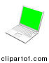 Illustration of a White Laptop Computer Turned Slightly to the Left, with a Green Screen by AtStockIllustration