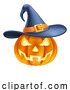 Illustration of Pumpkin Wearing Witch Hat Halloween by AtStockIllustration