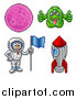 Illustration of Retro 8 Bit Pixel Art Video Game Styled Astronaut, Rocket, Alien and Planet by AtStockIllustration