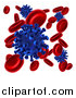 Vector Illustration of 3d Blue Viruses Attacking Red Blood Cells by AtStockIllustration