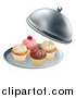 Vector Illustration of 3d Cupcakes on a Platter Under a Cloche by AtStockIllustration