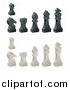 Vector Illustration of 3d Ebony and Ivory Chess Pieces by AtStockIllustration