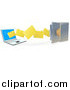 Vector Illustration of 3d Files Transferring to a Laptop to a Secure Safe by AtStockIllustration