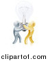 Vector Illustration of 3d Gold and Silver Men Carrying a Light Bulb by AtStockIllustration