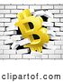 Vector Illustration of 3d Gold Bitcoin Currency Symbol Breaking Through a White Brick Wall by AtStockIllustration