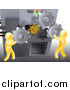 Vector Illustration of 3d Gold Men Adjusting Gear Cogs on a Machine by AtStockIllustration