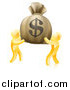 Vector Illustration of 3d Gold Men Carrying a Giant Dollar Money Bag by AtStockIllustration