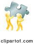 Vector Illustration of 3d Gold Men Carrying a Large Solution Puzzle Piece by AtStockIllustration